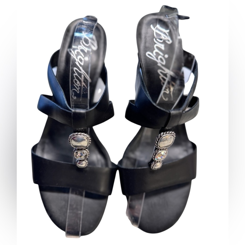 Brighton Tenley Black Leather Sandals with Silver/ Crystal Accents